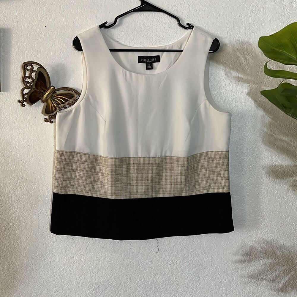Perceptions New York Size 16 White & black Womens Blouse